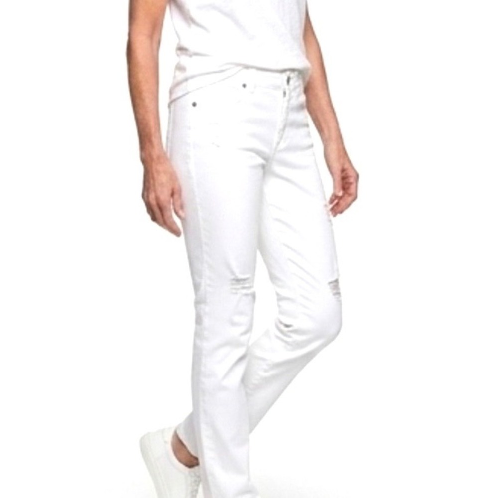 Cabi High Slim White Distressed Ripped Jeans Womens Size 10 High Rise Denim